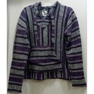 OLand Baja Hoodie Men's Large Purple Gray Pullover Beach Drug Rug Skater Surfer